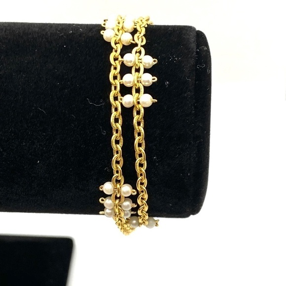 NAPIER Vintage Bracelet Gold Tone Faux Pearls 15” - Picture 3 of 8